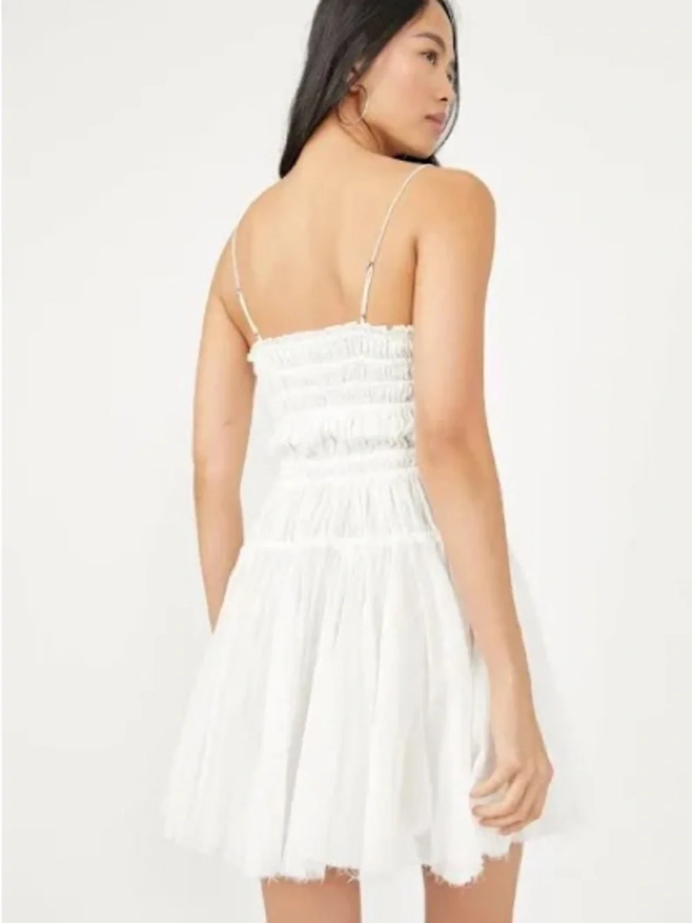 New Free people lausanne slip dress White Smocked Sundress L - Picture 5 of 5